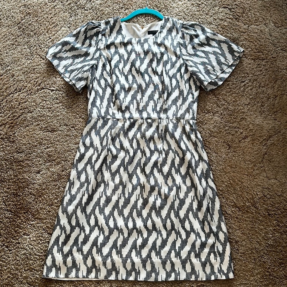 JCrew patterned dress with flutter sleeve